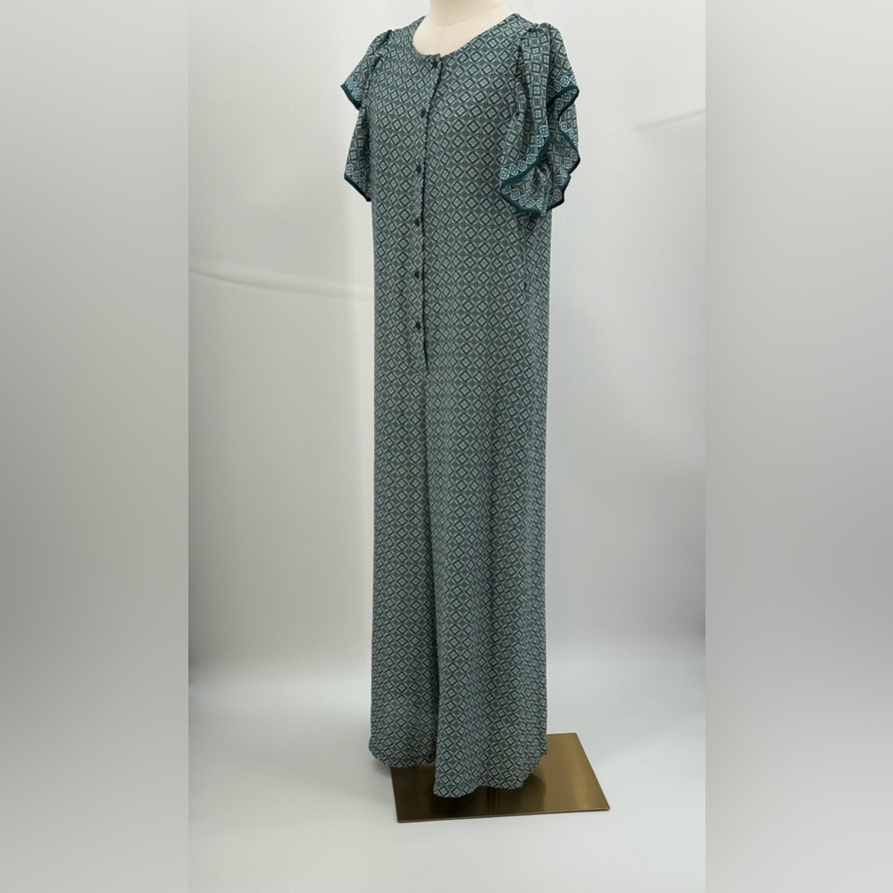 Max Studio Teal Geometric Print Flutter Sleeve Boho Wide Leg Jumpsuit Size XL - Picture 8 of 14